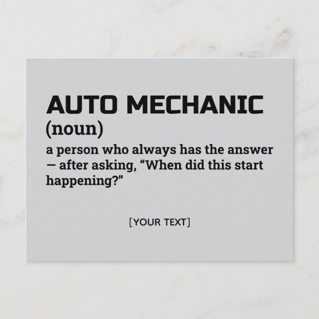 Mechanische Auto-Definition - Büro Humor-Postkarte Postkarte (Vorderseite)