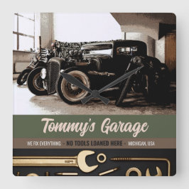 Mechanische Automotorradgarage Quadratische Wanduhr