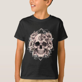 "Mechanische Blüte" – Gotischer Totenkopf mit flor T-Shirt
