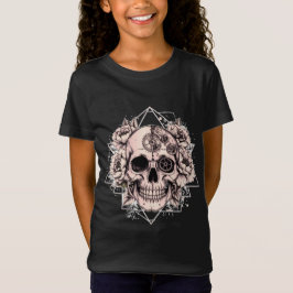 "Mechanische Blüte" – Gotischer Totenkopf mit flor T-Shirt