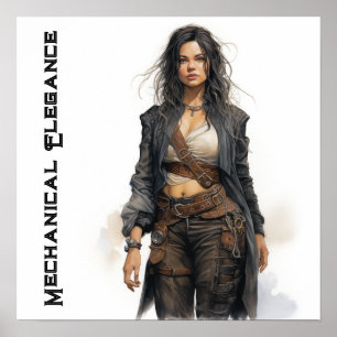 Mechanische Eleganz Steampunk Junge Frau Poster