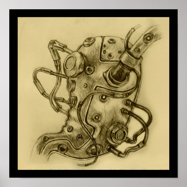 Mechanische Magenanatomie Steampunkdruck Zeichnend Poster (Vorne)