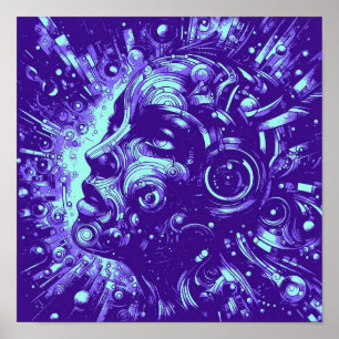Mechanische Muse   Lila Cyberpunk-Frau-Kunst Poster