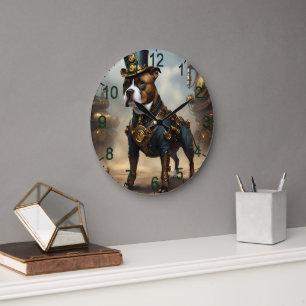 Mechanische Pfoten: Steampunk Staffordshire Terrie Große Wanduhr