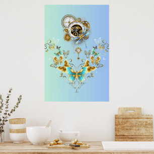 Mechanische Ruhe, Aquamarine Steampunkgrafik Poster