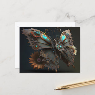 Mechanische Steampunk-Blumen Schmetterling Postkarte