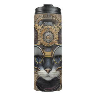 Mechanische Vintage Steampunkkatze Thermosbecher