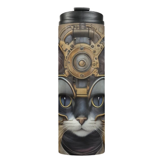 Mechanische Vintage Steampunkkatze Thermosbecher (Vorderseite)