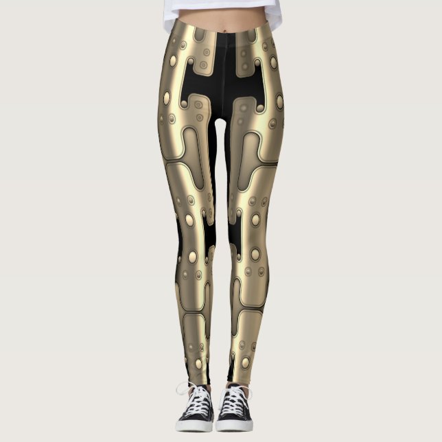 Mechanischer Android Metallic Golden Robot Leggings (Vorderseite)