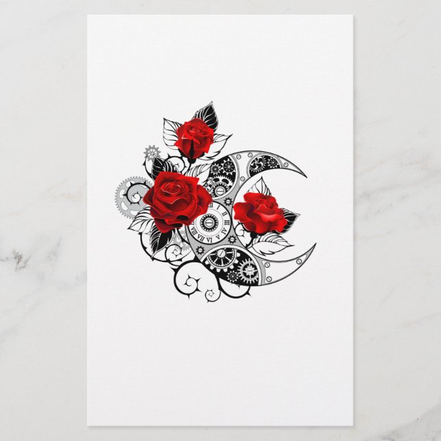 Mechanischer Halbmond mit Rote Rosen Briefpapier (Vorderseite)