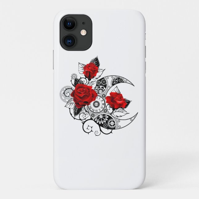 Mechanischer Halbmond mit Rote Rosen Case-Mate iPhone Hülle (Rückseite)