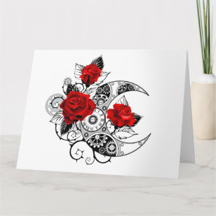 Mechanischer Halbmond mit Rote Rosen Dankeskarte