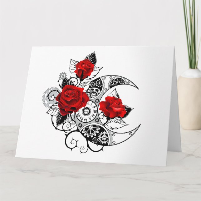 Mechanischer Halbmond mit Rote Rosen Dankeskarte (Vorderseite)