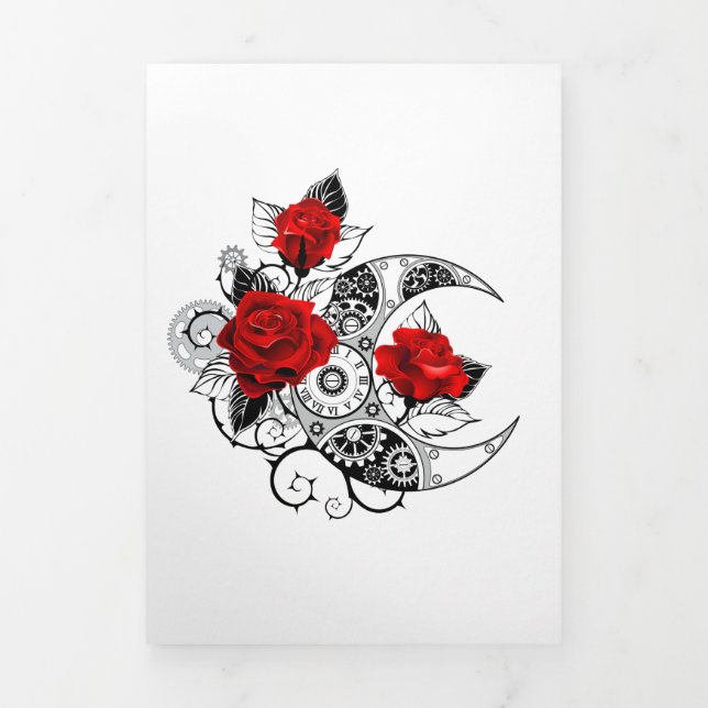 Mechanischer Halbmond mit Rote Rosen Dreifach Gefaltete Karte (Cover)