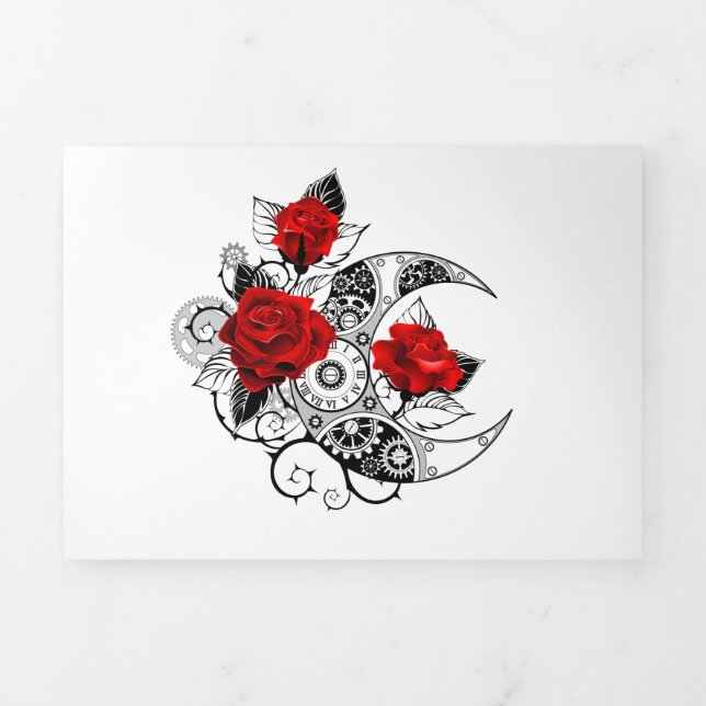Mechanischer Halbmond mit Rote Rosen Dreifach Gefaltete Urlaubskarte (Cover)