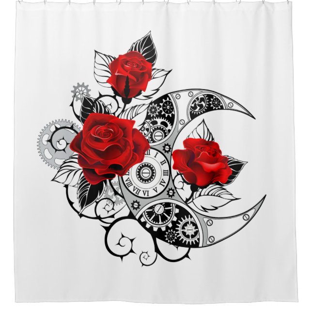 Mechanischer Halbmond mit Rote Rosen Duschvorhang (Vorderseite)