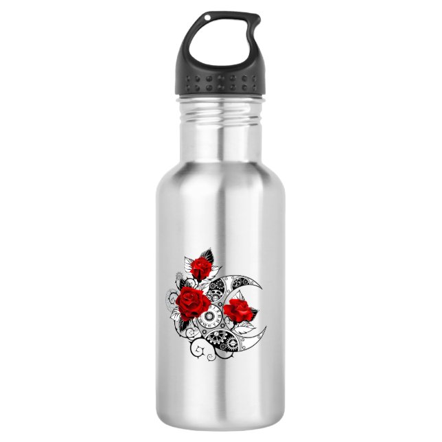 Mechanischer Halbmond mit Rote Rosen Edelstahlflasche (Vorderseite)