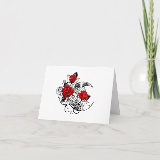 Mechanischer Halbmond mit Rote Rosen Einladung (Vorderseite)