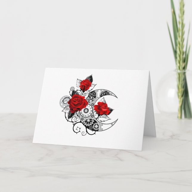 Mechanischer Halbmond mit Rote Rosen Einladung (Vorderseite)