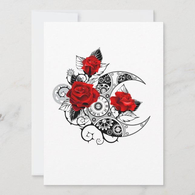 Mechanischer Halbmond mit Rote Rosen Einladung (Vorderseite)