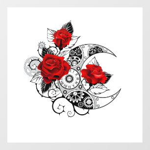 Mechanischer Halbmond mit Rote Rosen Fensteraufkleber