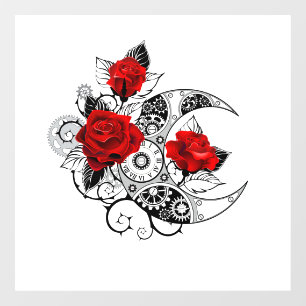 Mechanischer Halbmond mit Rote Rosen Fensteraufkleber