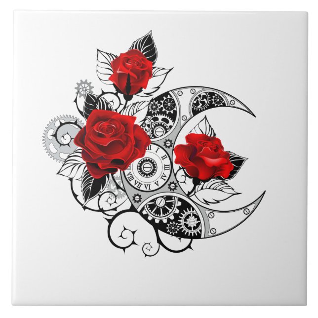 Mechanischer Halbmond mit Rote Rosen Fliese (Vorderseite)