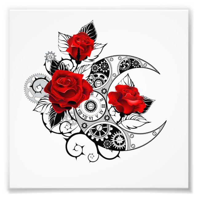 Mechanischer Halbmond mit Rote Rosen Fotodruck (Vorne)