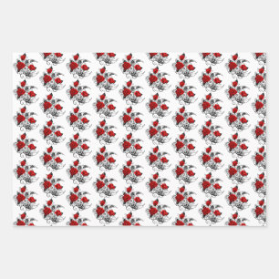 Mechanischer Halbmond mit Rote Rosen Geschenkpapier Set