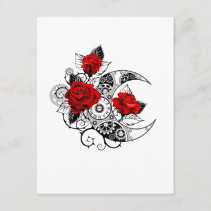 Mechanischer Halbmond mit Rote Rosen Hinweiskarte
