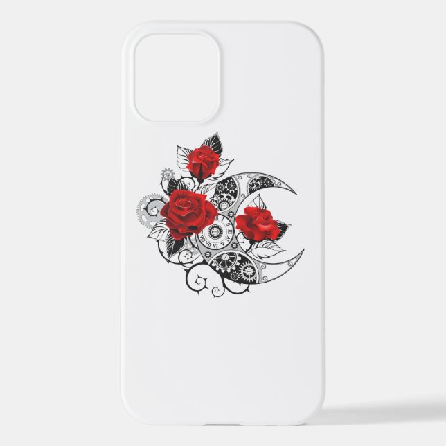 Mechanischer Halbmond mit Rote Rosen iPhone 12 Hülle (Rückseite)