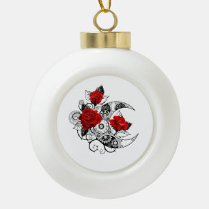 Mechanischer Halbmond mit Rote Rosen Keramik Kugel-Ornament