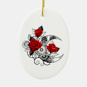 Mechanischer Halbmond mit Rote Rosen Keramik Ornament