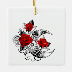 Mechanischer Halbmond mit Rote Rosen Keramikornament