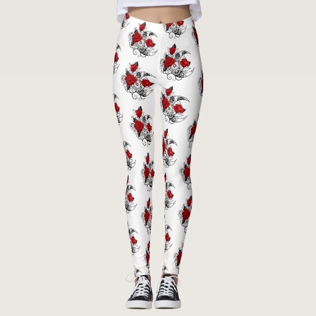 Mechanischer Halbmond mit Rote Rosen Leggings (Vorderseite)