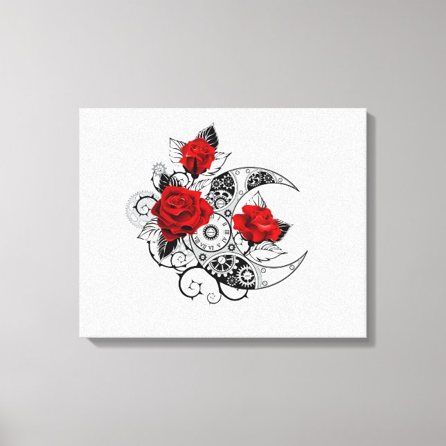 Mechanischer Halbmond mit Rote Rosen Leinwanddruck (Vorderseite)