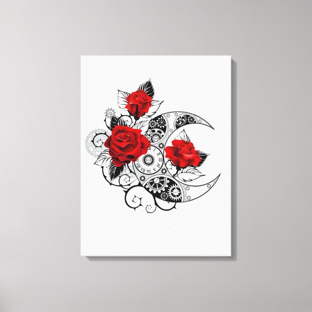 Mechanischer Halbmond mit Rote Rosen Leinwanddruck (Vorderseite)
