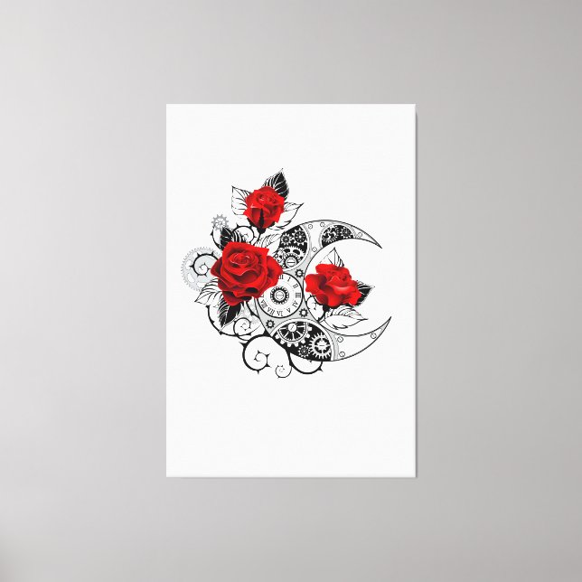 Mechanischer Halbmond mit Rote Rosen Leinwanddruck (Vorderseite)