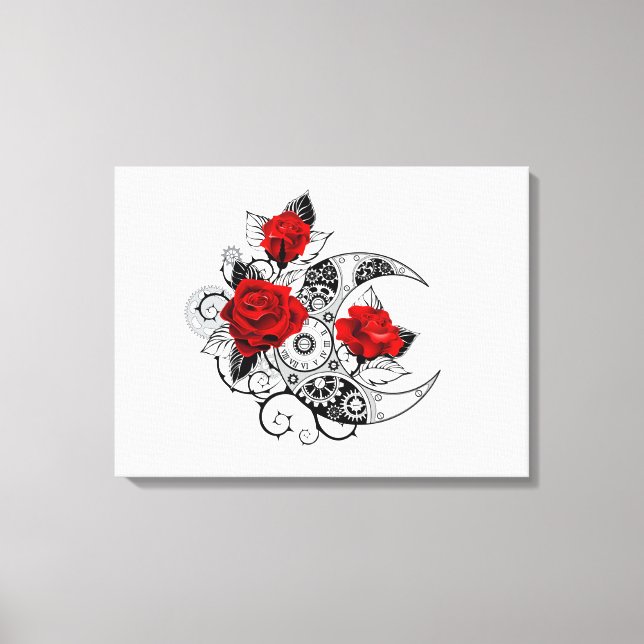 Mechanischer Halbmond mit Rote Rosen Leinwanddruck (Vorderseite)