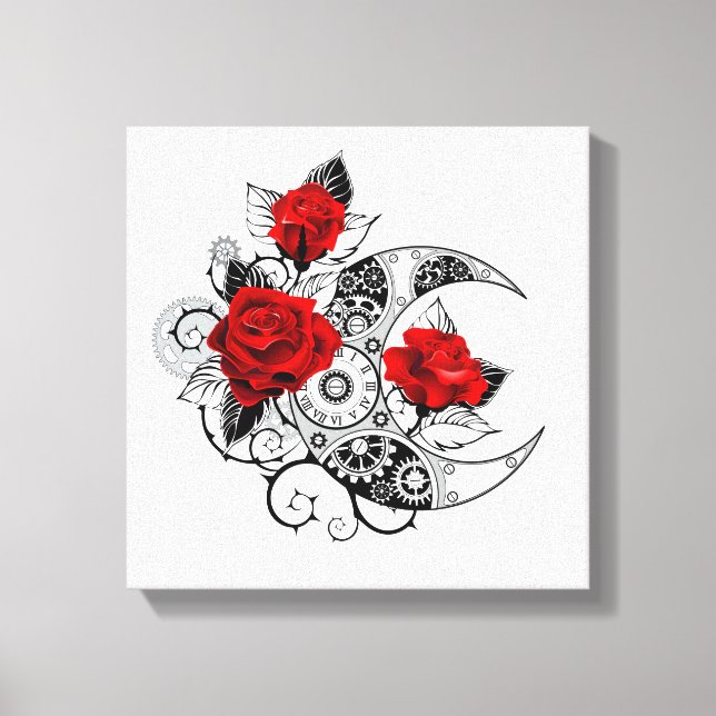 Mechanischer Halbmond mit Rote Rosen Leinwanddruck (Vorderseite)