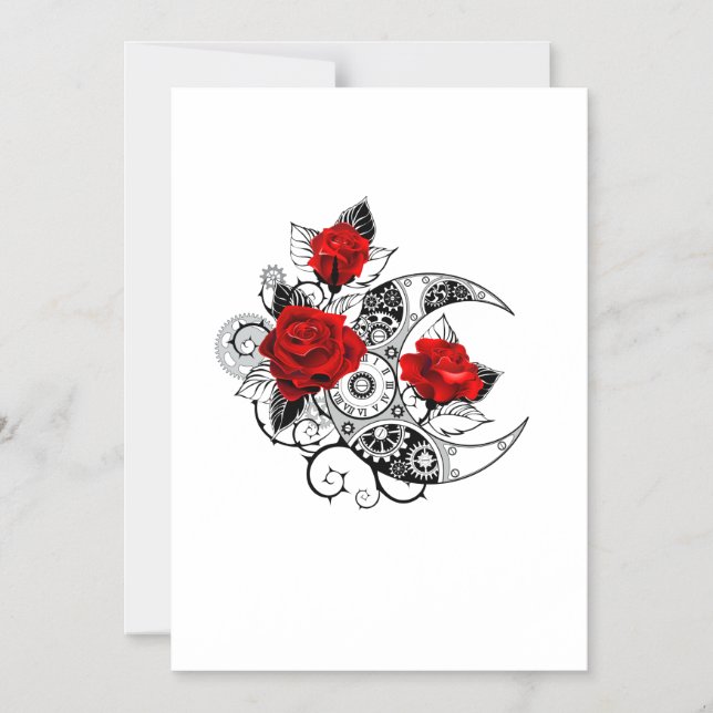 Mechanischer Halbmond mit Rote Rosen Magneteinladung (Vorderseite)