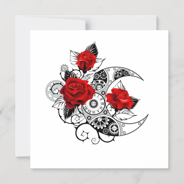 Mechanischer Halbmond mit Rote Rosen Magneteinladung (Vorderseite)
