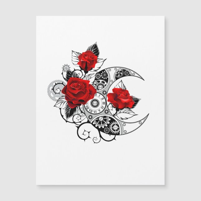 Mechanischer Halbmond mit Rote Rosen Magneteinladung (Vorderseite)