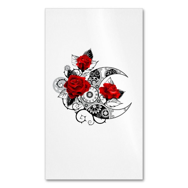 Mechanischer Halbmond mit Rote Rosen Magnetische Visitenkarte (Vorderseite Vertikal)