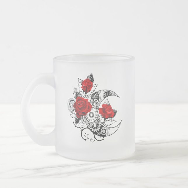 Mechanischer Halbmond mit Rote Rosen Mattglastasse (Links)
