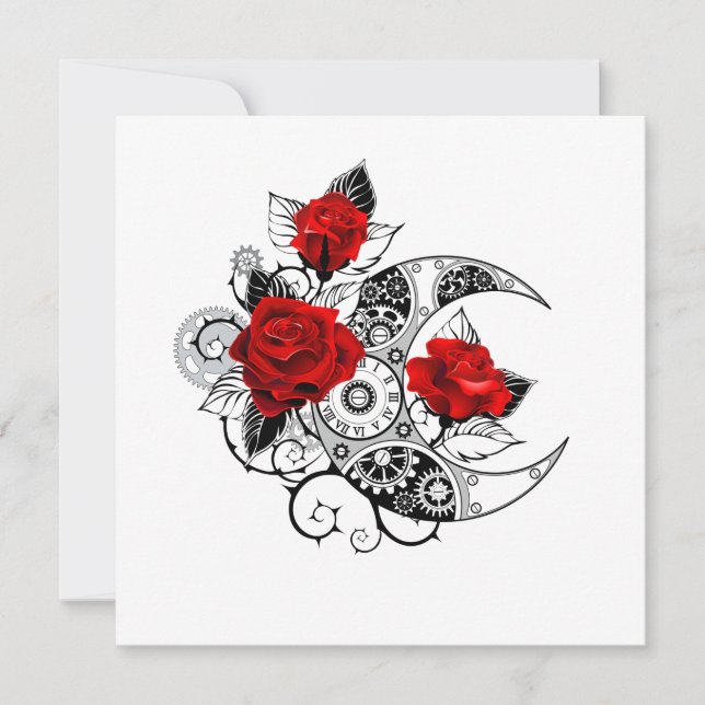 Mechanischer Halbmond mit Rote Rosen Mitteilungskarte (Vorderseite)