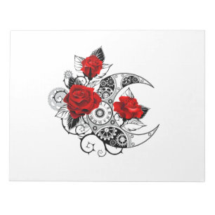 Mechanischer Halbmond mit Rote Rosen Notizblock