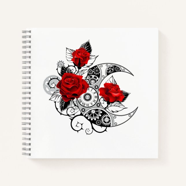 Mechanischer Halbmond mit Rote Rosen Notizbuch (Vorderseite)