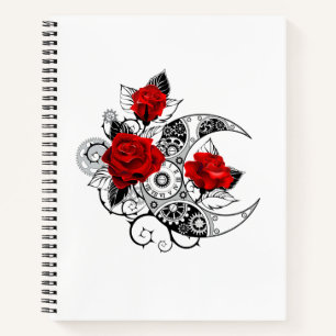 Mechanischer Halbmond mit Rote Rosen Notizbuch