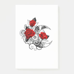 Mechanischer Halbmond mit Rote Rosen Post-it Klebezettel